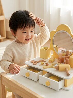 Wooden Flower Vanity Set, Montessori Pretend Makeup Beauty Toy